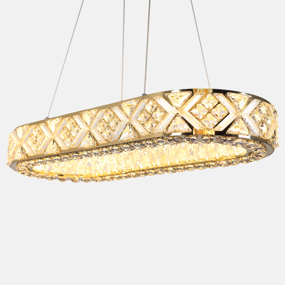 Chara Oval Chandelier, Stainless Steel, 35×60cm - Solitaire Gold