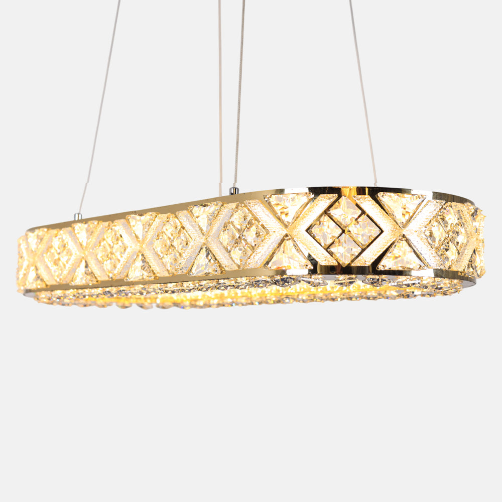 Chara Oval Chandelier, Stainless Steel, 35×60cm - Solitaire Gold