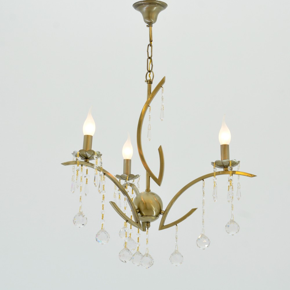 Curve Chandelier, 3 Lights, Metal, 50×60cm - Solitaire Gold-نجفة منحني، 3 لمبة، معدن، 50×60 سم - سوليتير ذهبي