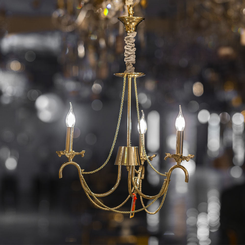 Rosalie Chandelier, 3 Lights, Metal, 45×50cm - Solitaire Gold-نجفة روزالي، 3 لمبة، معدن، 45×50 سم - سوليتير ذهبي