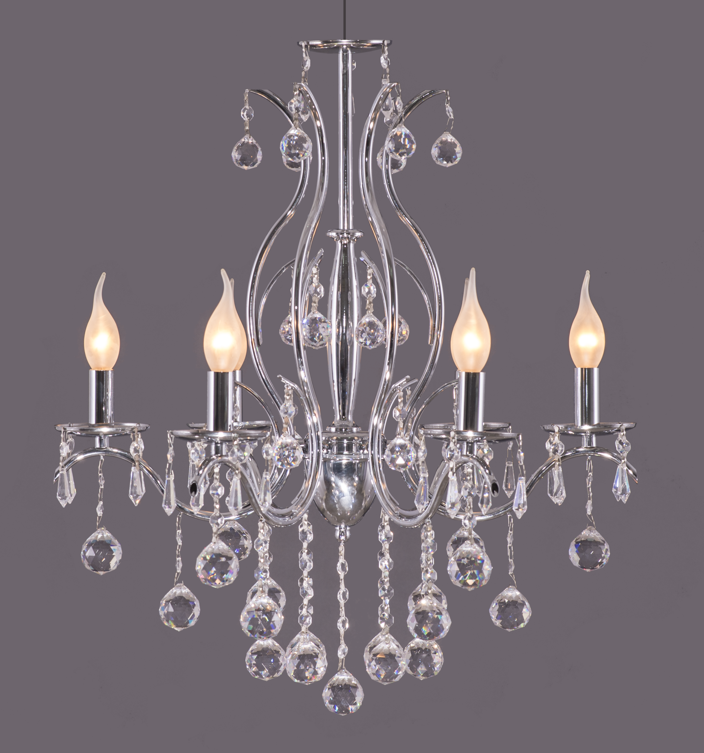 نجفة رايزا، 6 لمبة، معدن، 60×80 سم كروم من قنديل مصر - Raisa Chandelier, 6 Lights, Metal, 60×80cm, Chrome|Kandil Egypt