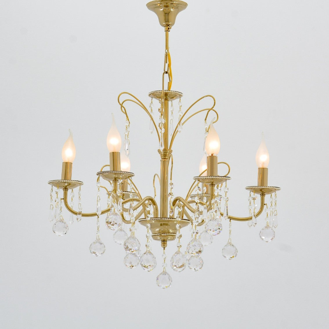 Flow Chandelier, 6 Lights, Metal, 65×80cm - Solitaire Gold-نجفة فلو، 6 لمبة، معدن، 65×80 سم - سوليتير ذهبي