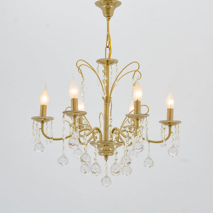 Flow Chandelier, 6 Lights, Metal, 65×80cm - Solitaire Gold-نجفة فلو، 6 لمبة، معدن، 65×80 سم - سوليتير ذهبي