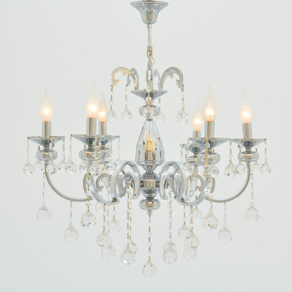 Adeline Chandelier, 6 Lights, Metal, 65×75cm - Silver-نجفة أديلين، 6 لمبة، معدن، 65×75 سم - فضي