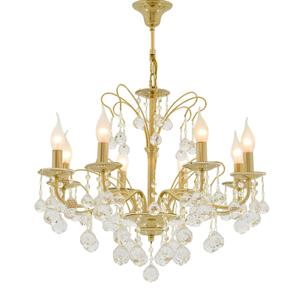 Flow Chandelier, 8 Lights, Metal, 68×80cm - Solitaire Gold-نجفة فلو، 8 لمبة، معدن، 68×80 سم - سوليتير ذهبي