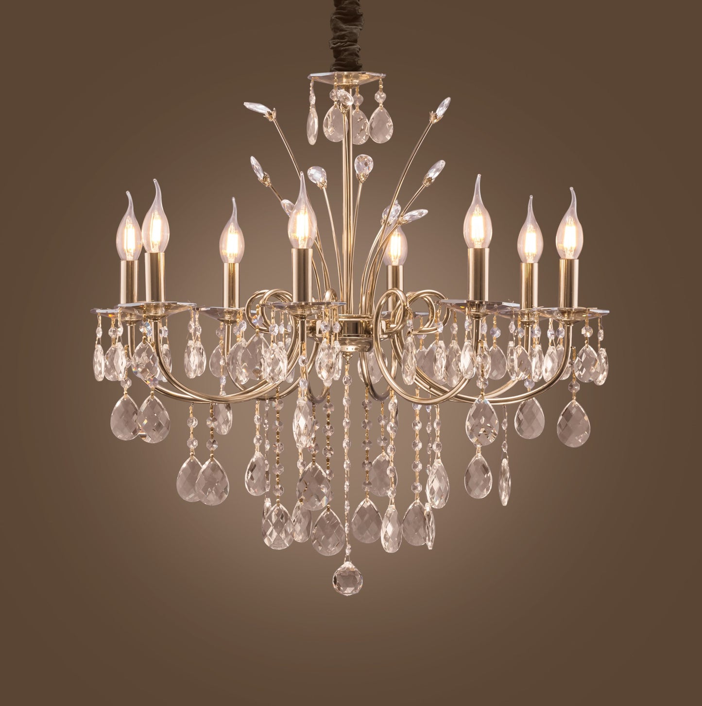 Gem Crystal Chandelier, 8 Lights, Stainless Steel, 70×70cm - Solitaire Gold