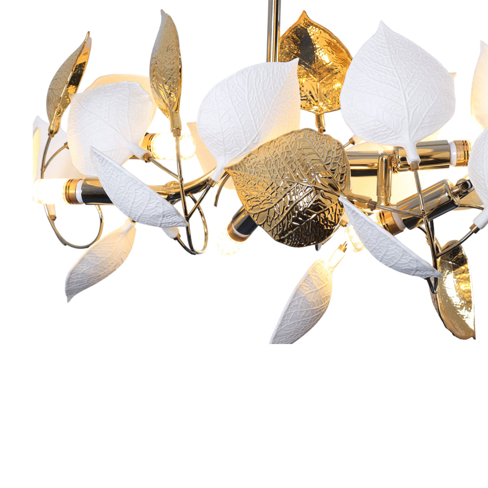 Leaves Chandelier, 8 Lights, Metal, 80×100cm, Solitaire Gold - 5796