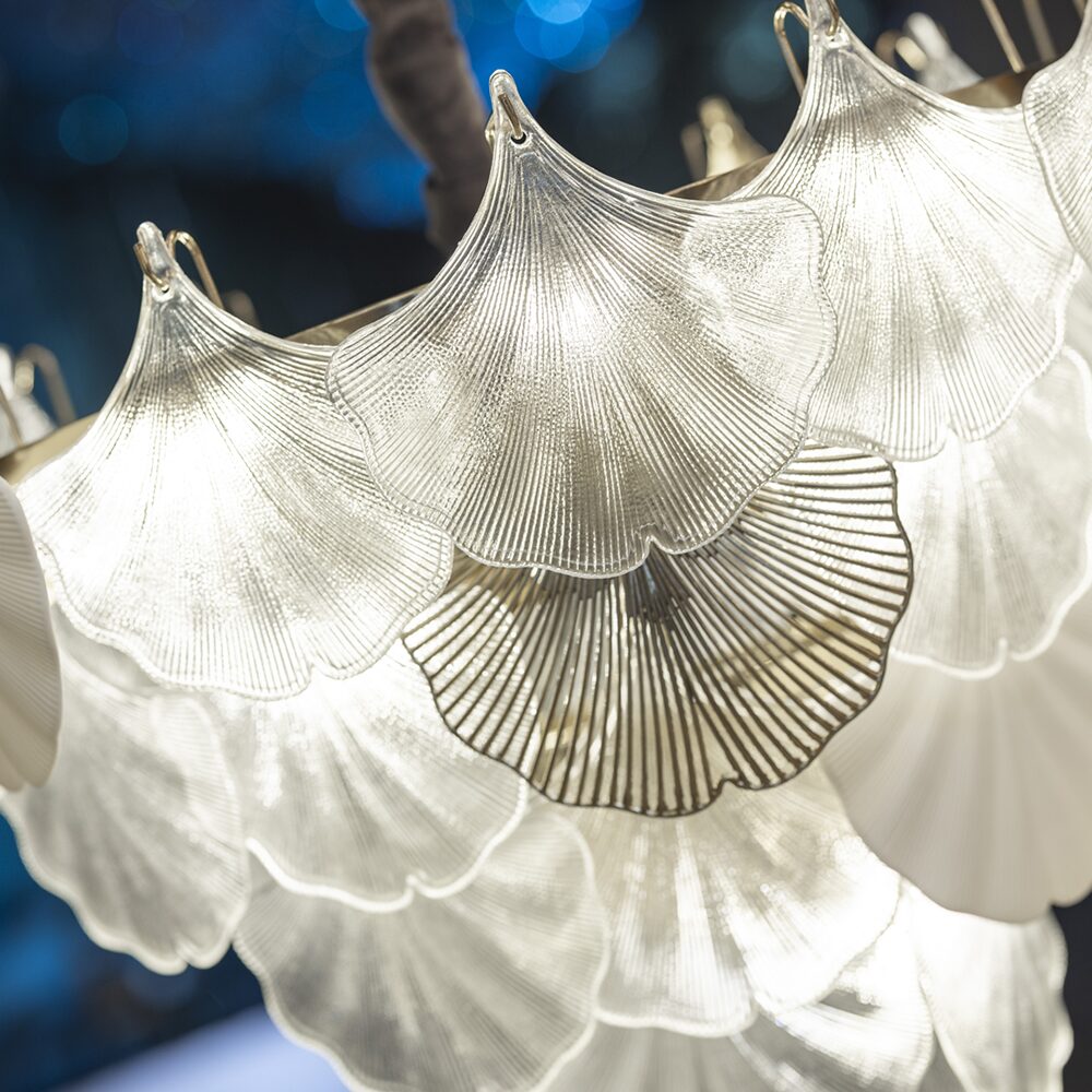 Ginko Chandelier, 9 Lights, Metal/Stainless Steel, 80×50cm - Solitaire Gold