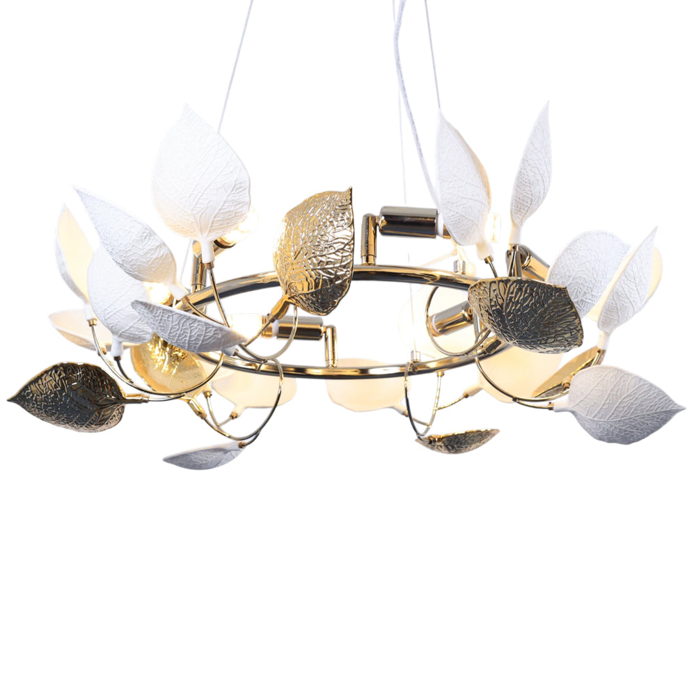 Leaves Wire Chandelier, 6 Lights, Metal, 60×60cm, Solitaire Gold - 5796