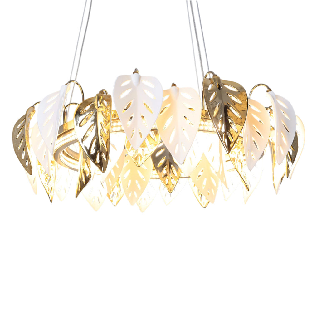 Leaves Wire Chandelier, LED Lights, Metal, 60×60cm, Solitaire Gold - 5799
