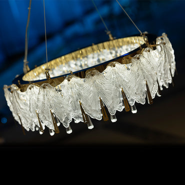 Porcelain Leafs led 70cm Solitaire Gold chandelier