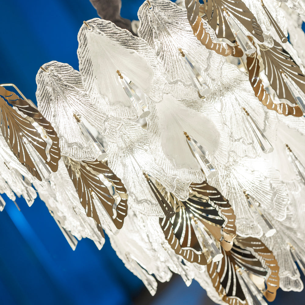 Porcelain Leaves Chandelier, 24 Lights, Metal/Stainless Steel, 80×70cm - Solitaire Gold