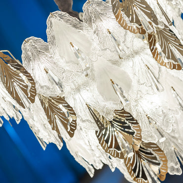 Porcelain Leaves Chandelier, 24 Lights, Metal/Stainless Steel, 80×70cm - Solitaire Gold