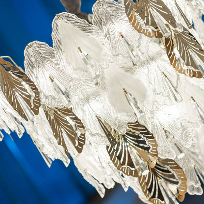 Porcelain Leaves Chandelier, 24 Lights, Metal/Stainless Steel, 80×70cm - Solitaire Gold