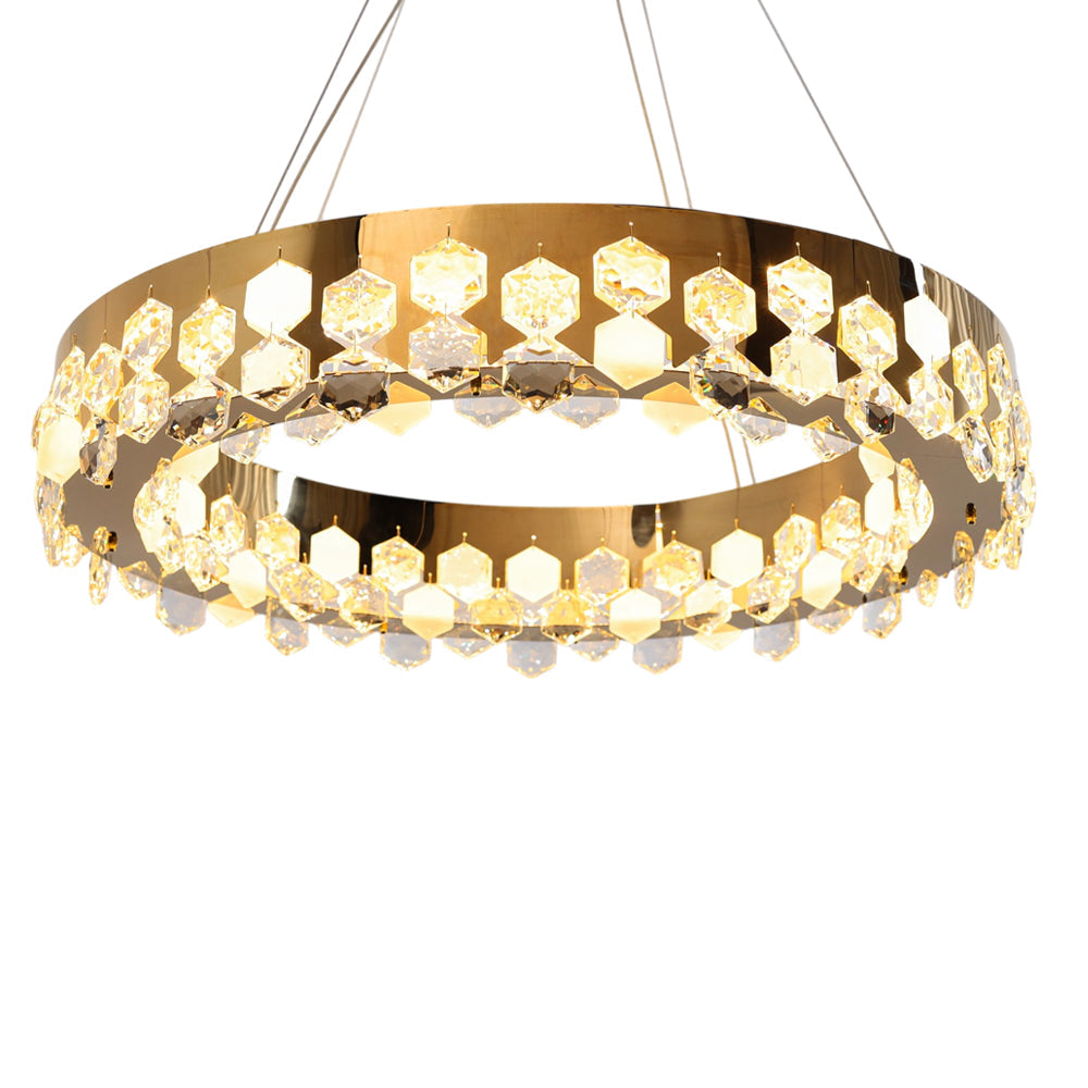 Cressida LED Chandelier, Stainless Steel, 70×70cm - Solitaire Gold-نجفة ليد كريسيدا، استانلس ستيل، 70×70 سم - سوليتير ذهبي