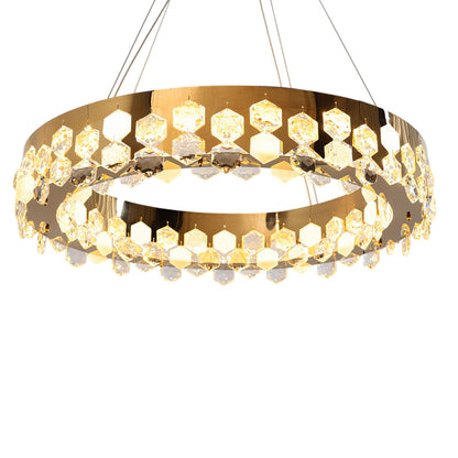 Cressida LED Chandelier, Stainless Steel, 70×70cm - Solitaire Gold-نجفة ليد كريسيدا، استانلس ستيل، 70×70 سم - سوليتير ذهبي