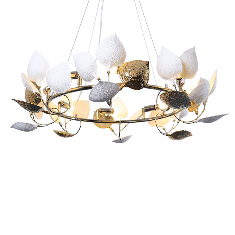 نجفة واير ورق شجر، 8 لمبة، معدن، 80×80 سم سوليتير ذهبي 5796 من قنديل مصر - Leaves Wire Chandelier, 8 Lights, Metal, 80×80cm, Solitaire Gold 5796|Kandil Egypt