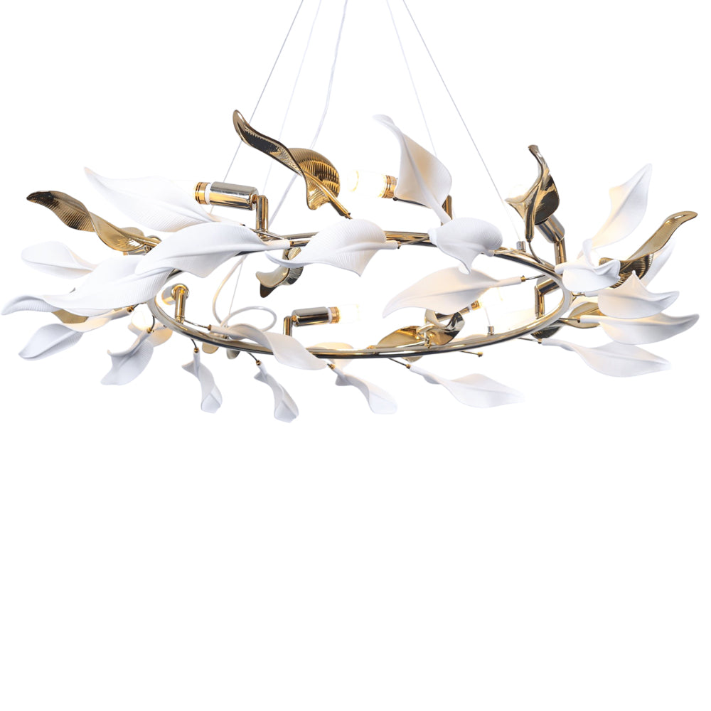نجفة واير ورق شجر، 8 لمبة، معدن، 80×80 سم سوليتير ذهبي 5795 من قنديل مصر - Leaves Wire Chandelier, 8 Lights, Metal, 80×80cm, Solitaire Gold 5795|Kandil Egypt