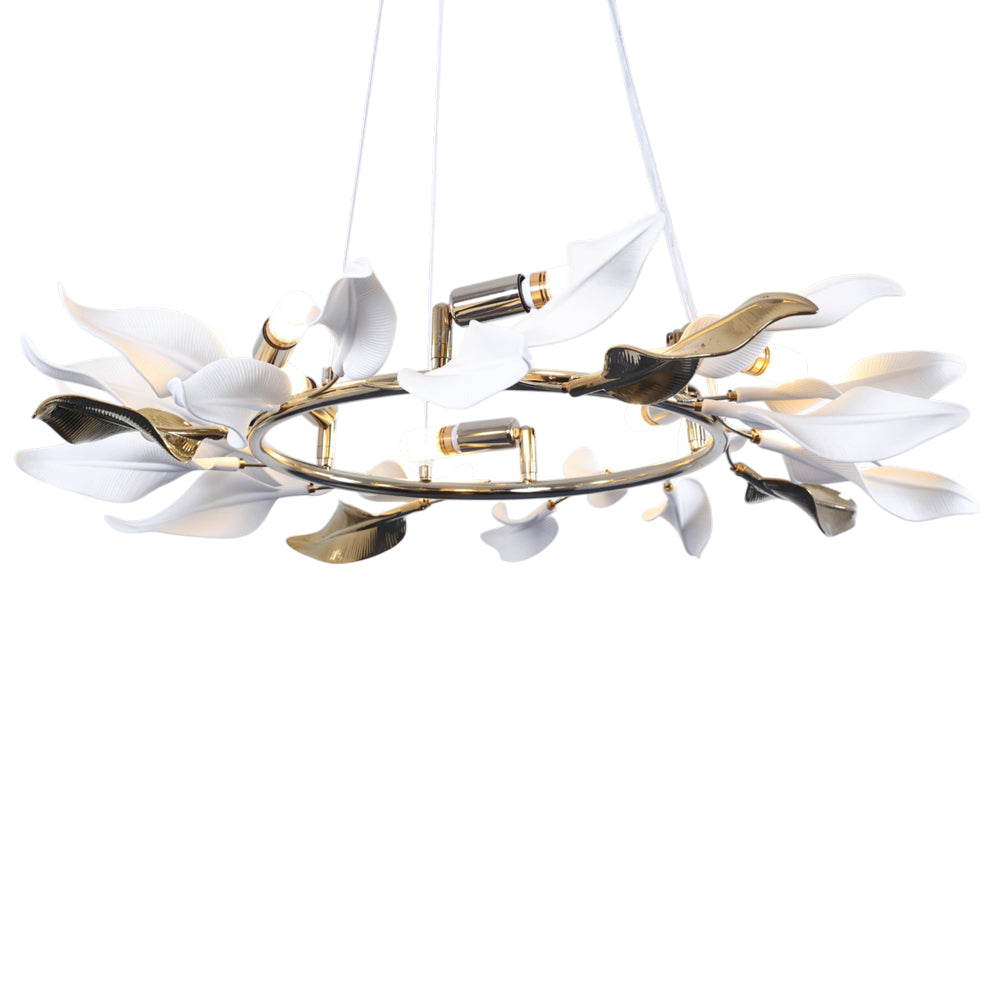 نجفة واير ورق شجر، 8 لمبة، معدن، 80×80 سم سوليتير ذهبي 5795 من قنديل مصر - Leaves Wire Chandelier, 8 Lights, Metal, 80×80cm, Solitaire Gold 5795|Kandil Egypt