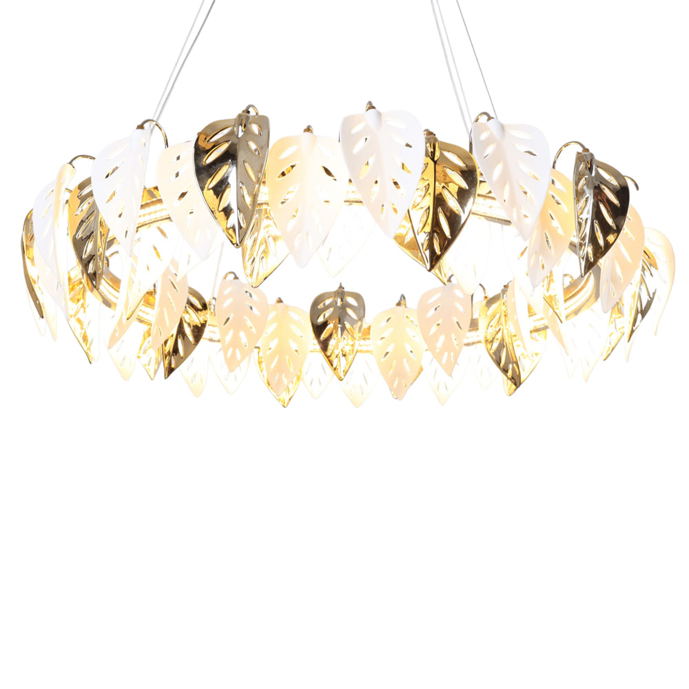 نجفة واير ورق شجر، ليد، معدن، 80×80 سم سوليتير ذهبي 5799 من قنديل مصر - Leaves Wire Chandelier, LED Lights, Metal, 80×80cm, Solitaire Gold 5799|Kandil Egypt