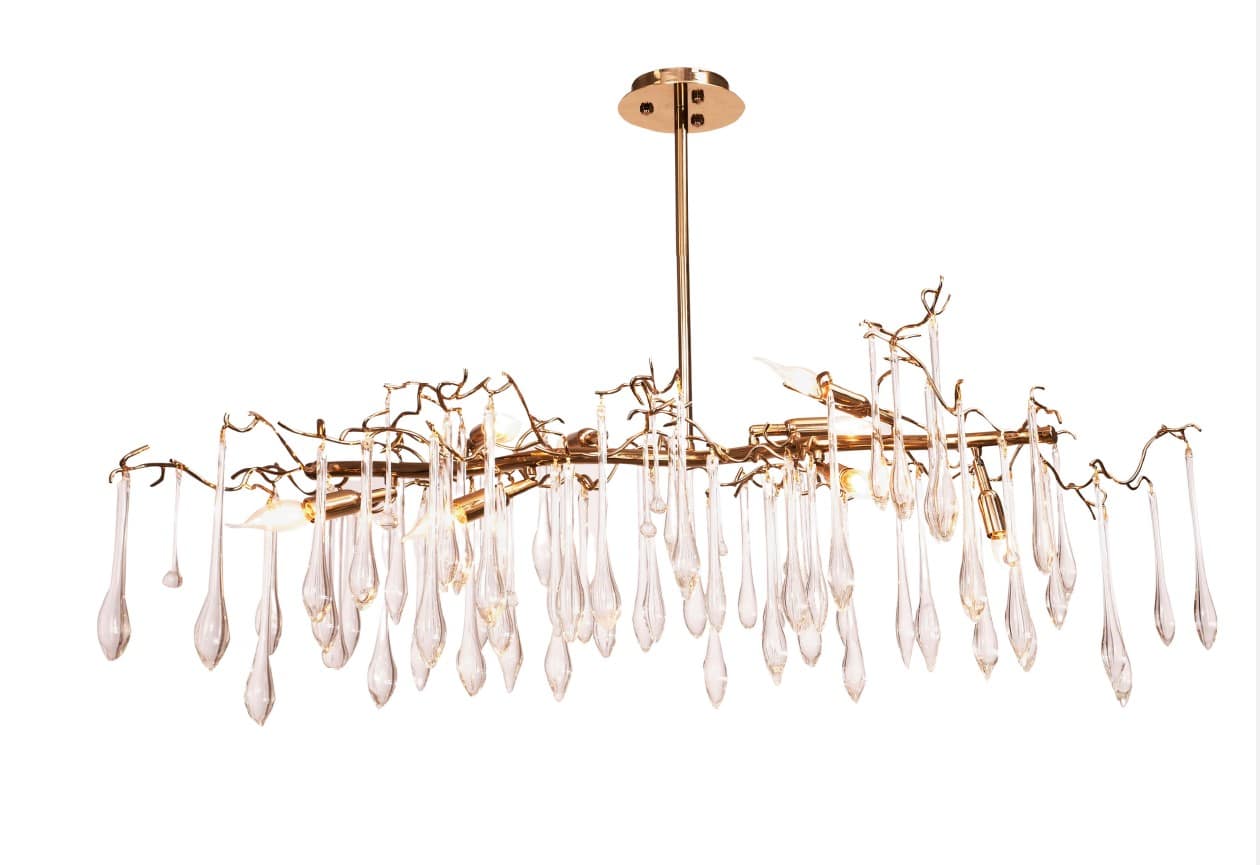 Chandelier oval branches 135 x 45 cm 5458 with glass Solitaire Gold
