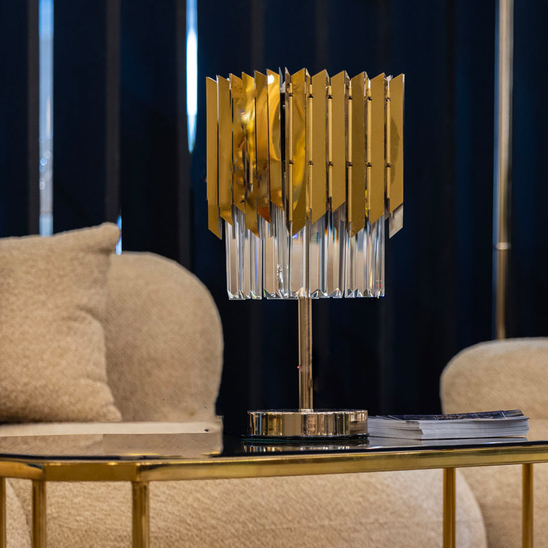 أباجورة مربع الشكل، 20 سم، على شكل سهم، مزود بلمبةين، 2013، لون ذهبي سوليتير