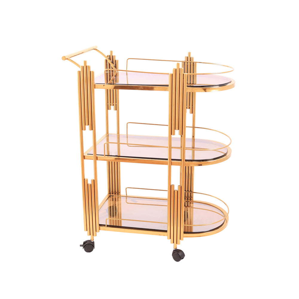 Tea Cart, stainless steel, 76*43×96cm Gold PVD - عربيه شاي، استالس ستيل، 76*43×96 سم دهبي PVD