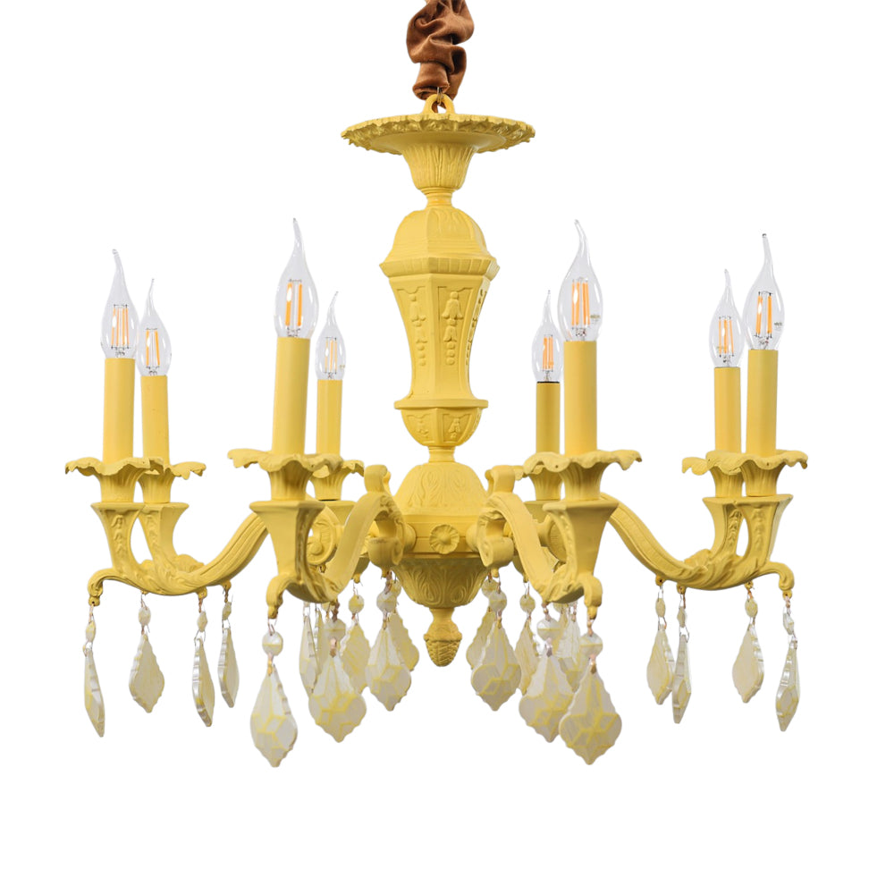 نجفة كراون، 8 لمبة، ألومنيوم، 66×75 سم أصفر - Crown Chandelier, 8 Lights, Aluminum, 66×75cm Yellow