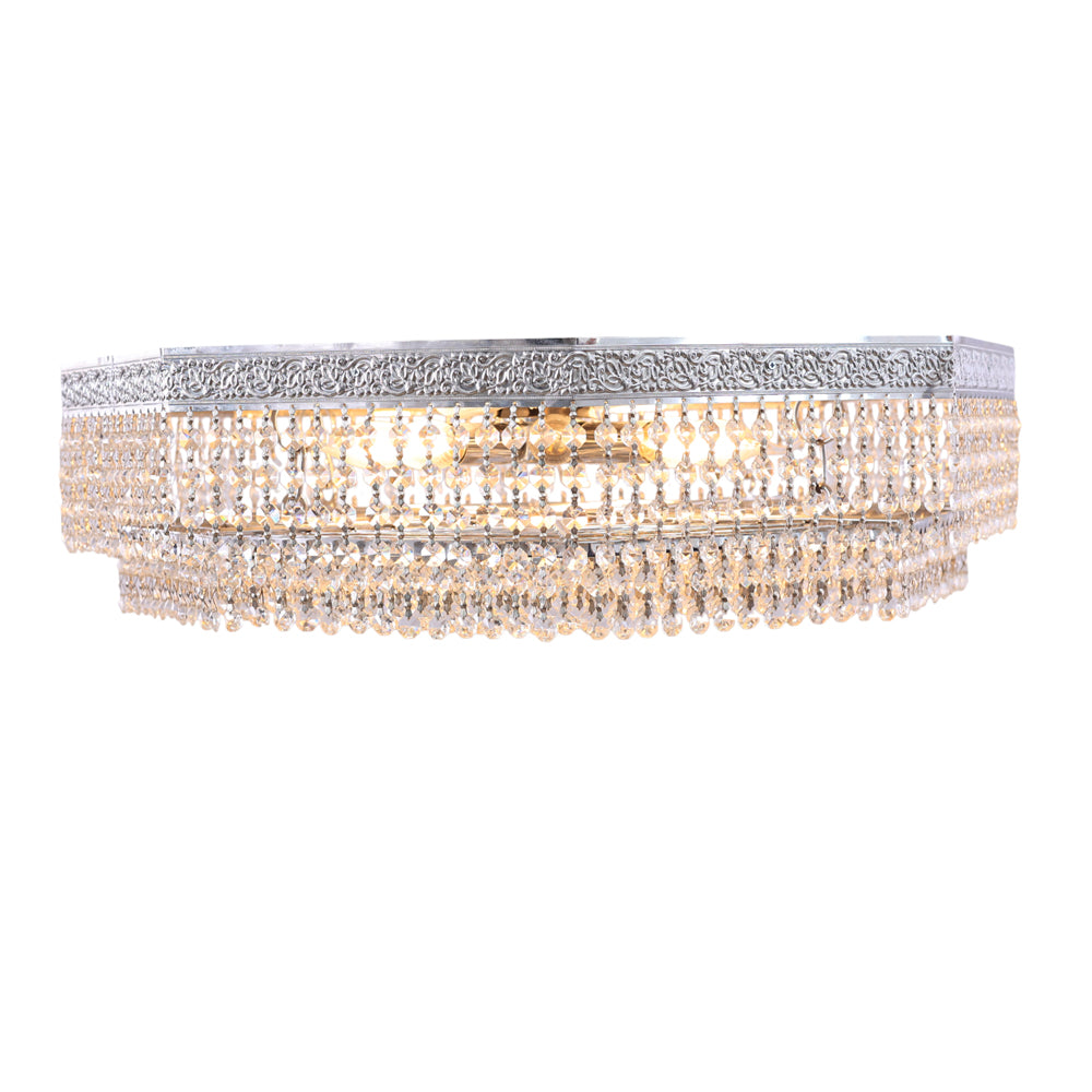 Octagonal cage Flush Light, 8 Lights, Metal, 70×18cm - Sliver