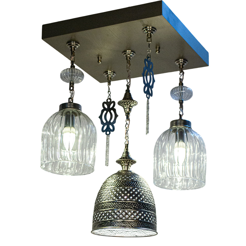 Chandelier, 3 Lights, Metal, 40*40×63cm - Silver