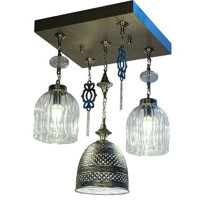 Chandelier, 3 Lights, Metal, 40*40×63cm - Silver