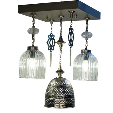 Chandelier, 3 Lights, Metal, 40*40×63cm - Silver