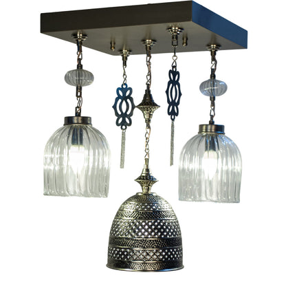 Chandelier, 3 Lights, Metal, 40*40×63cm - Silver