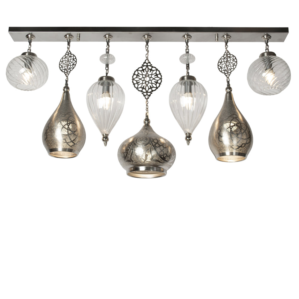 Chandelier, 7 Lights, Copper, 120×65cm - Silver