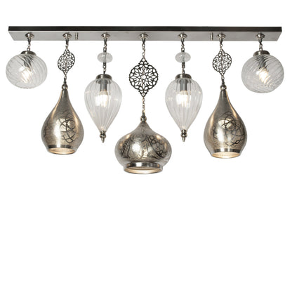 Chandelier, 7 Lights, Copper, 120×65cm - Silver