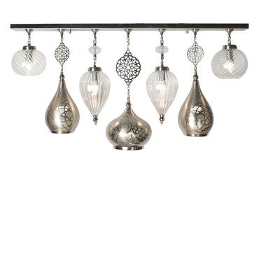 Chandelier, 7 Lights, Copper, 120×65cm - Silver