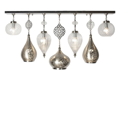 Chandelier, 7 Lights, Copper, 120×65cm - Silver