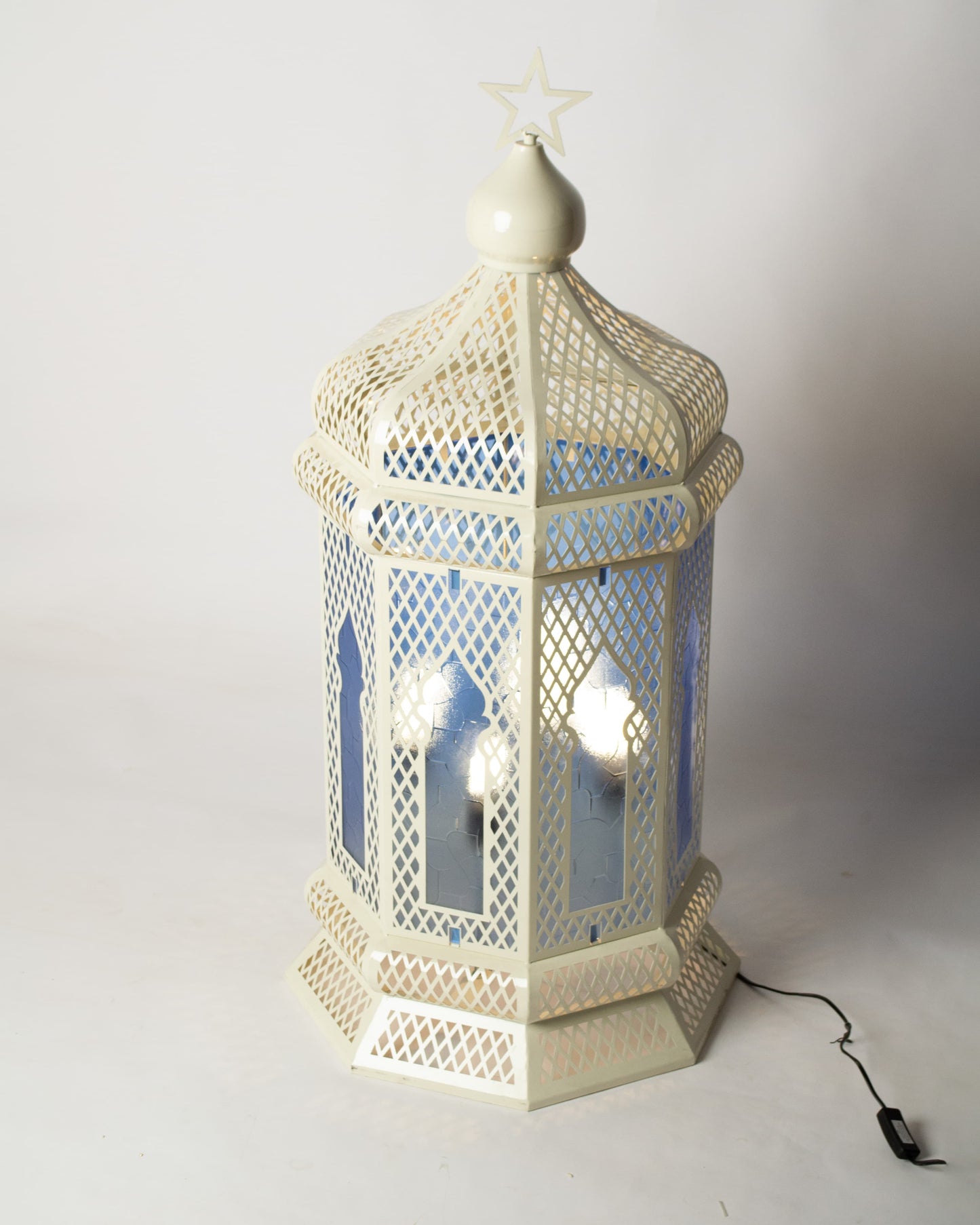 Ramadan Lantern, 4 Lights, Metal, 110×53cm - White