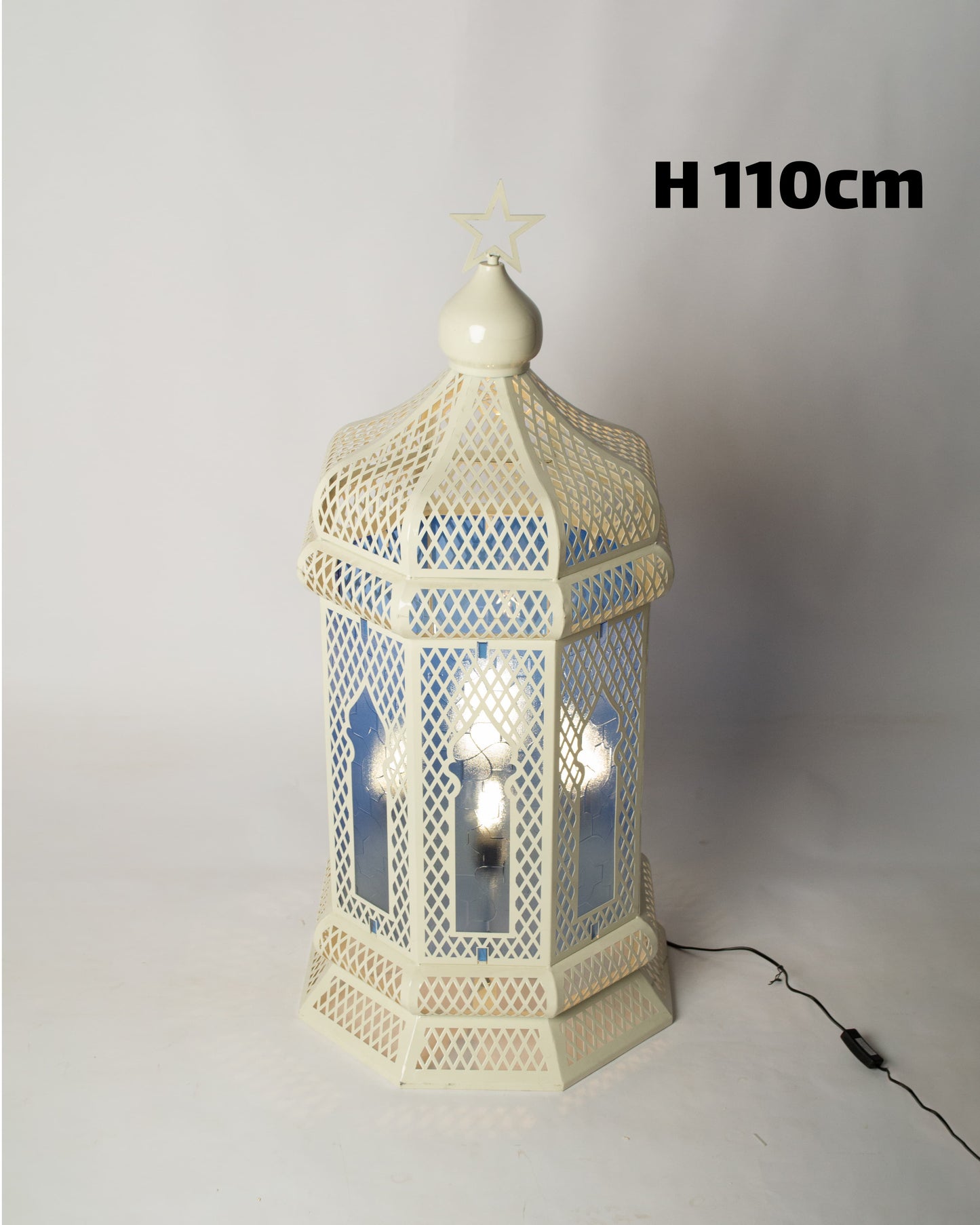 Ramadan Lantern, 4 Lights, Metal, 110×53cm - White