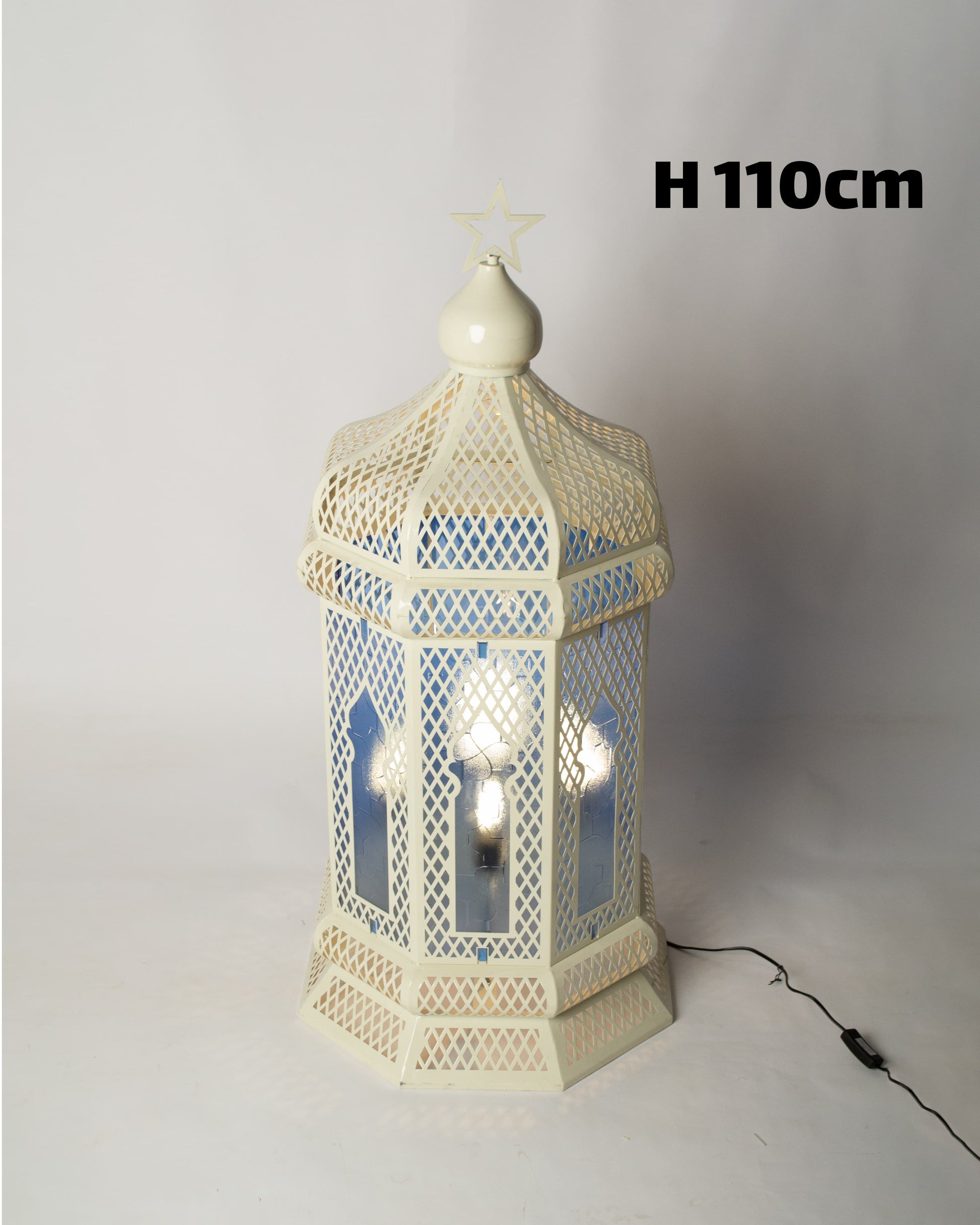 Ramadan Lantern, 4 Lights, Metal, 110×53cm - White