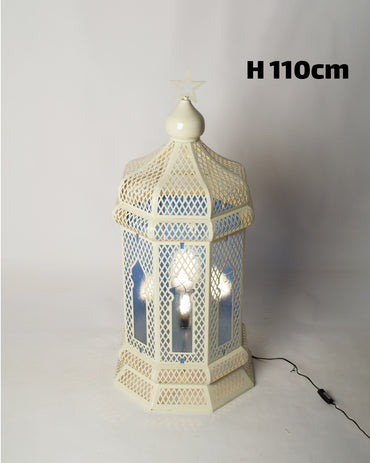 Ramadan Lantern, 4 Lights, Metal, 110×53cm - White