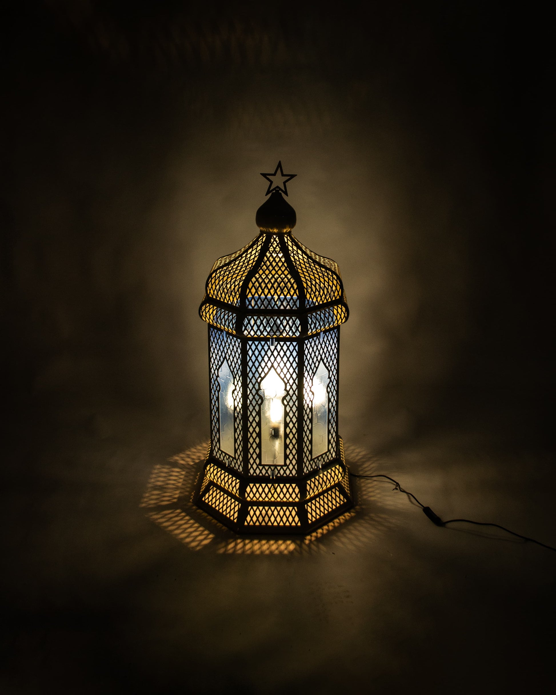 Ramadan Lantern, 4 Lights, Metal, 110×53cm - White