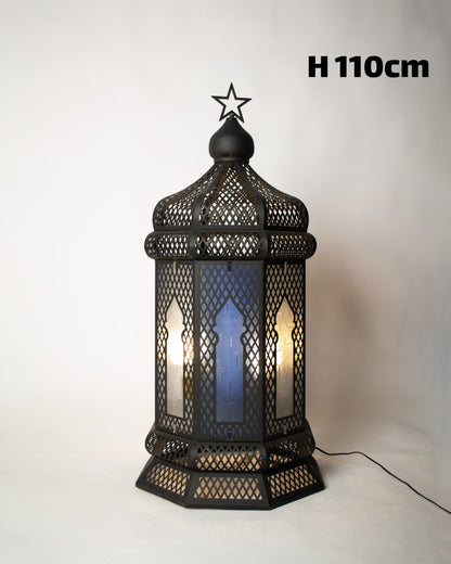 Ramadan Lantern, 4 Lights, Metal, 110×53cm - Black