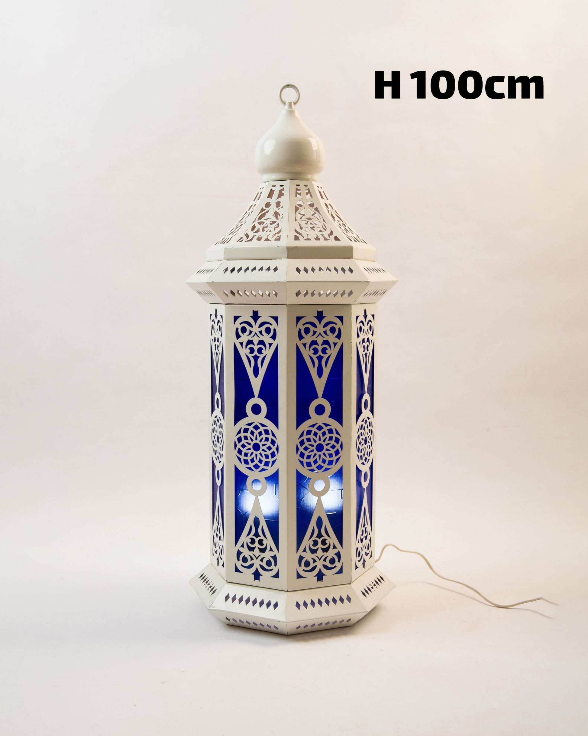 Ramadan Lantern, 4 Lights, Metal, 100×40cm - Off White
