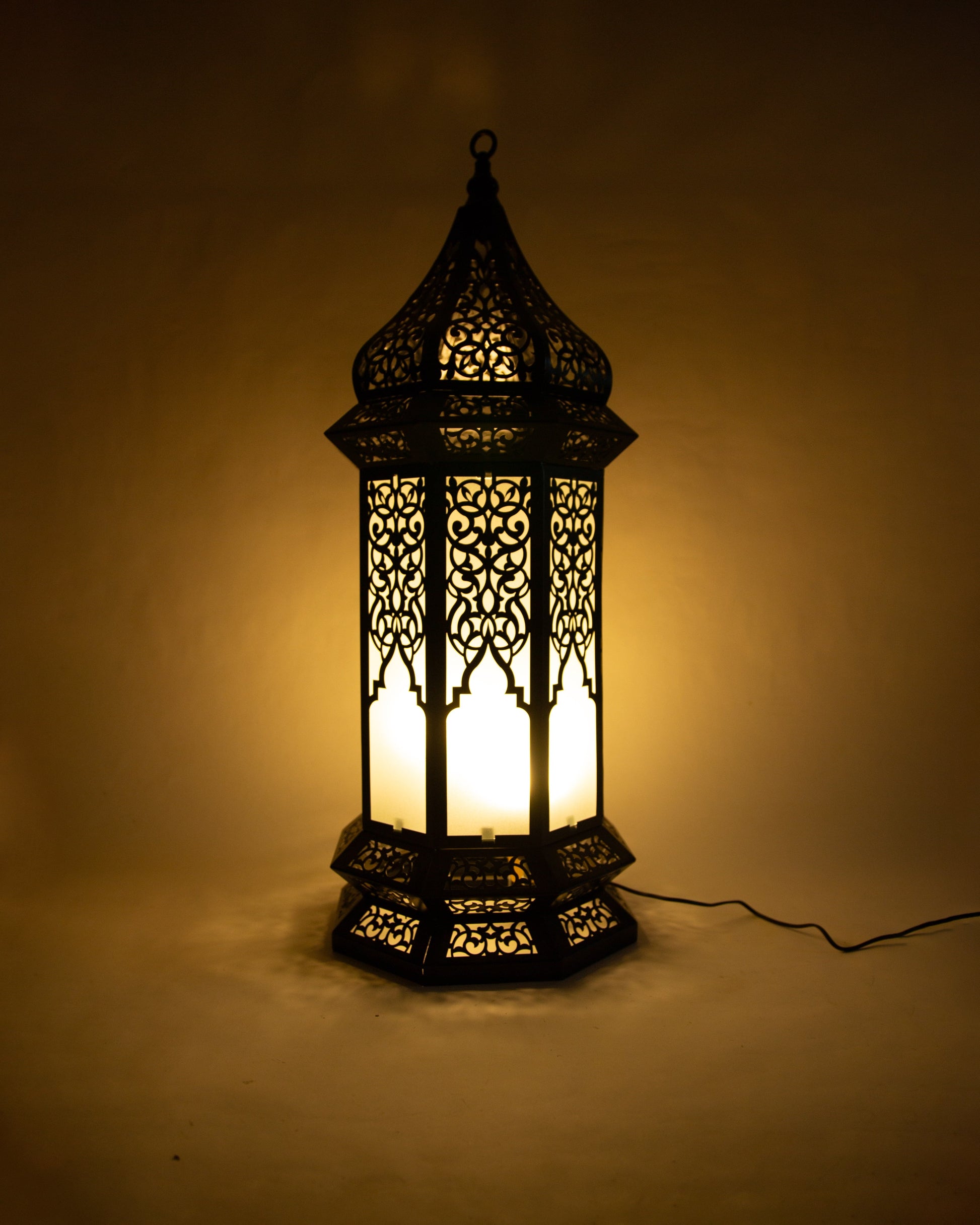 Ramadan Lantern, 4 Lights, Metal, 105×42cm - Black