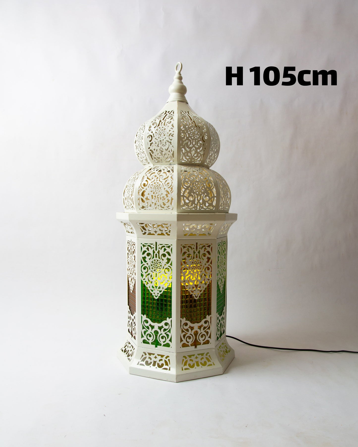 Ramadan Lantern, 4 Lights, Metal, 105×45cm - Off White