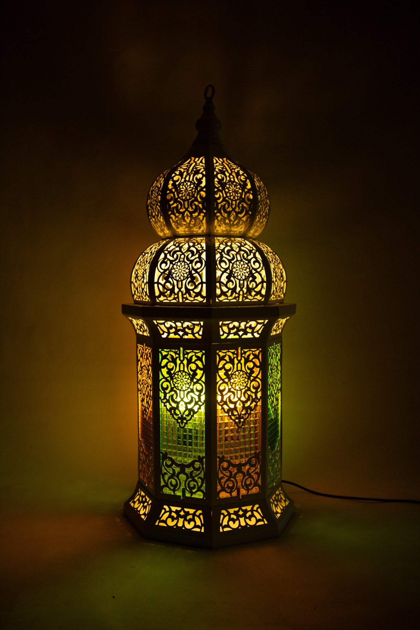Ramadan Lantern, 4 Lights, Metal, 105×45cm - Off White