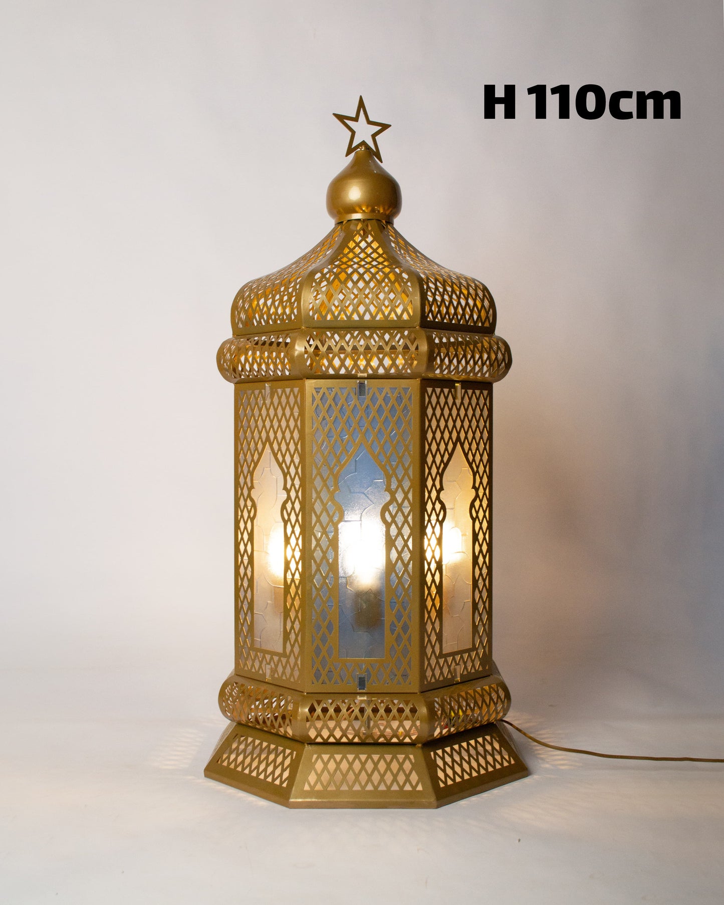 Ramadan Lantern, 4 Lights, Metal, 110×53cm - Gold