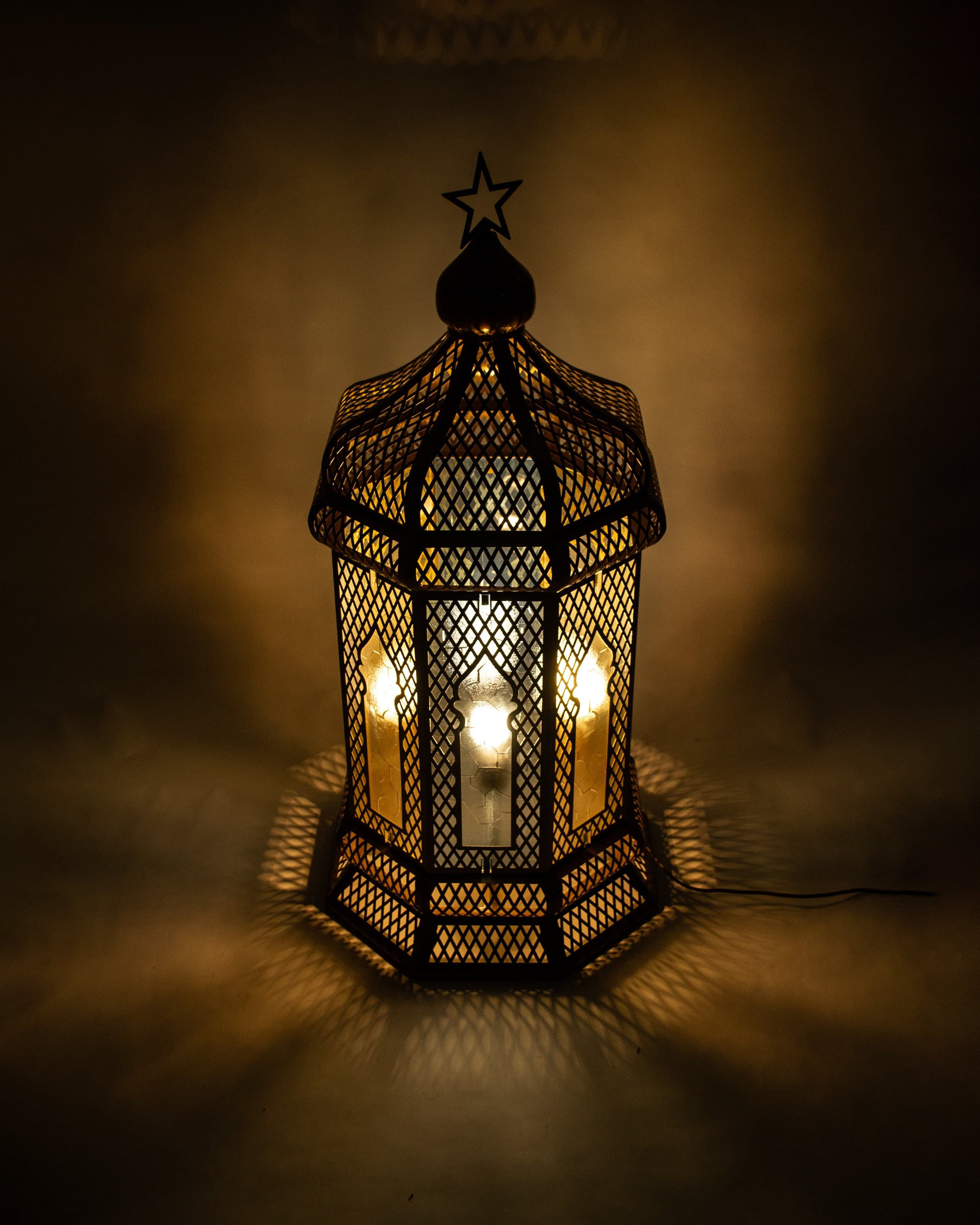 Ramadan Lantern, 4 Lights, Metal, 110×53cm - Gold