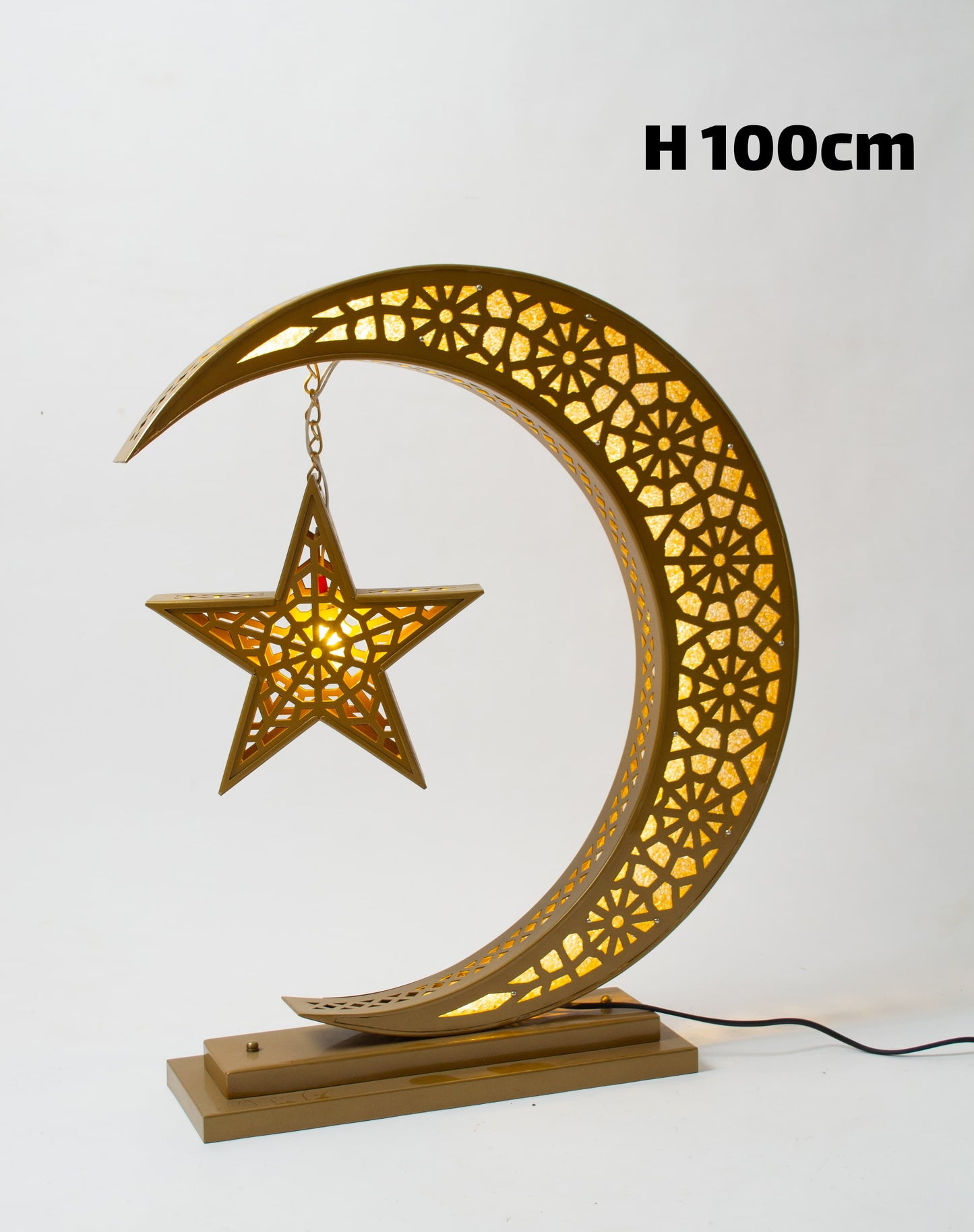 Crescent Star Lantern, 4 Lights, Metal, 100×50cm - Gold